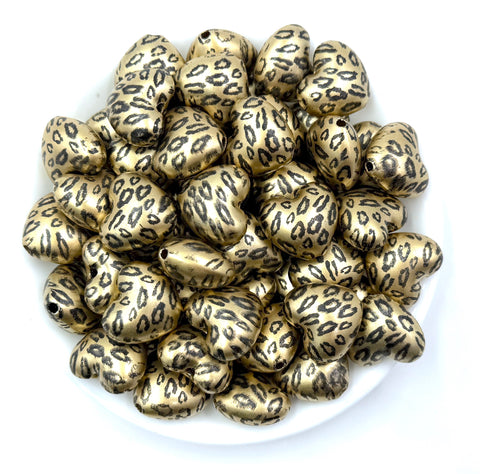 Gold Leopard Heart Chunky Beads