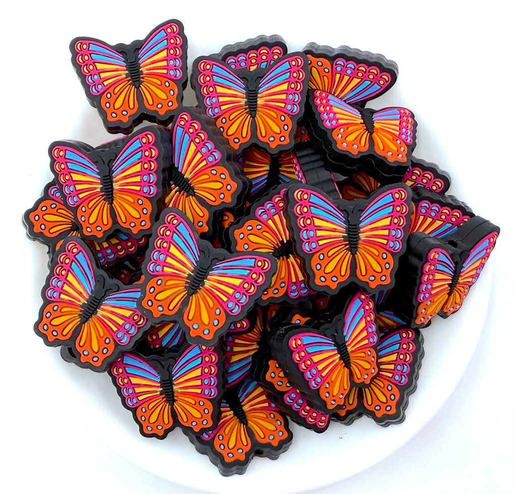 Butterfly Silicone Beads--Pink,Orange, Blue