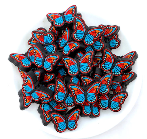 Butterfly Silicone Beads--Blue & Red