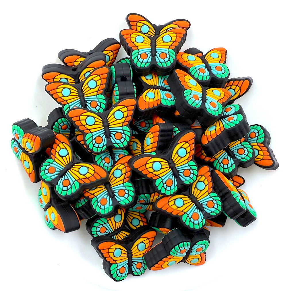 Butterfly Silicone Beads--Orange, Yellow, Turquoise