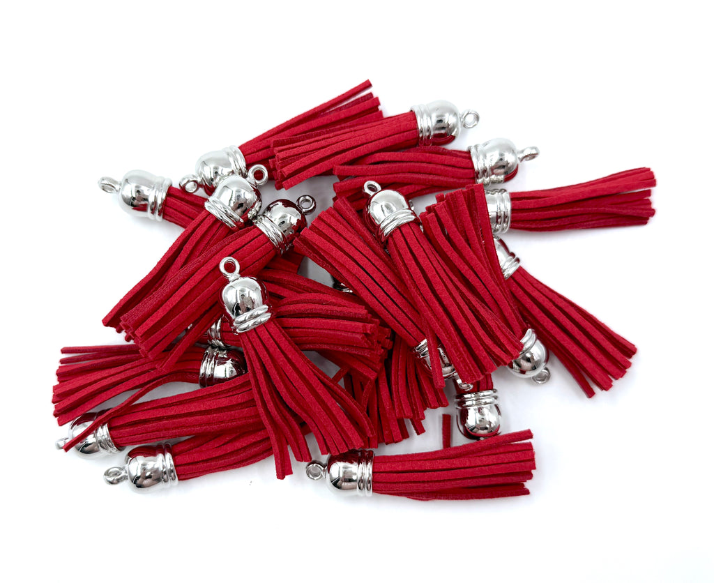 50mm Faux Leather Tassels--Red