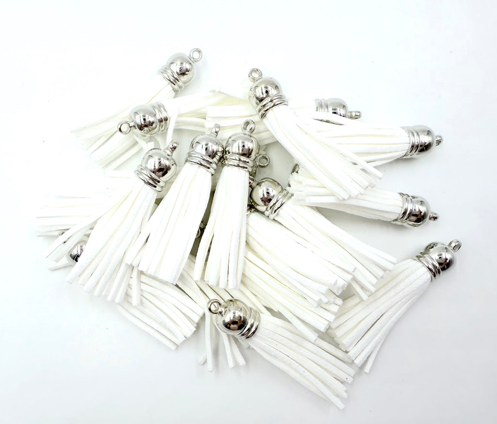 50mm Faux Leather Tassels--White