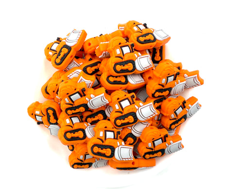 Bulldozer Construction Equipment Silicone Focal Beads--Orange