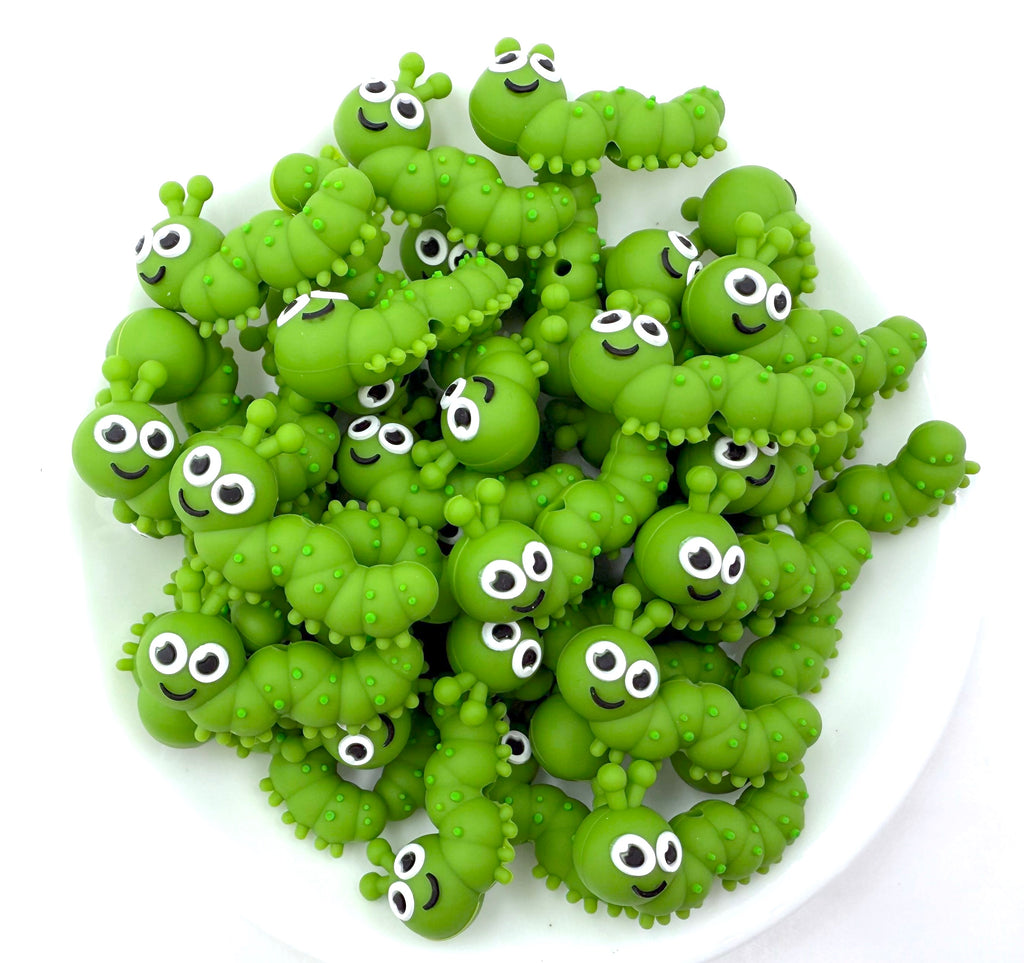 Caterpillar 3D Silicone Focal Beads--Olive Green