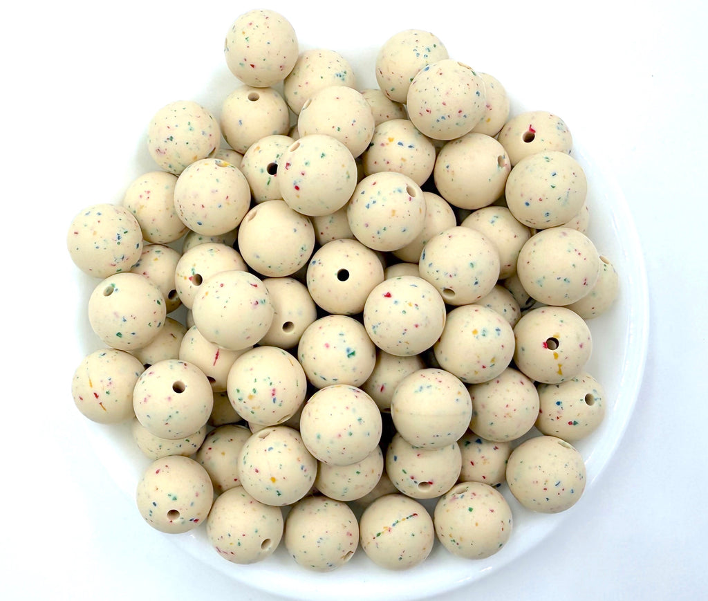 15mm Beige Rainbow Speckled Silicone Beads