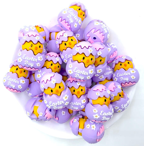 3D Chick & Easter Egg Silicone Focal Beads--Purple