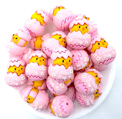 3D Chick & Easter Egg Silicone Focal Beads--Light Pink