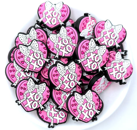 XOXO Pink Heart Valentine's Silicone Focal Beads