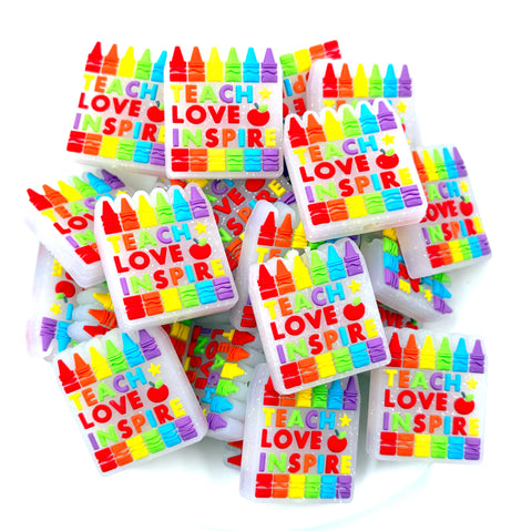 Teach Love Inspire Rainbow Crayons Silicone Focal Beads