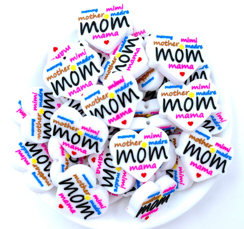 Mom Mother Mama Mimi Madre Mommy Heart Silicone Focal Beads