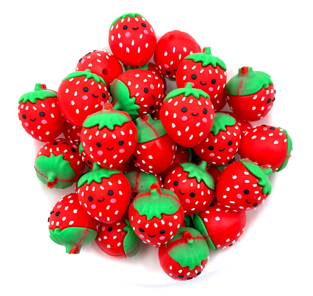 3D Strawberry Silicone Focal Beads