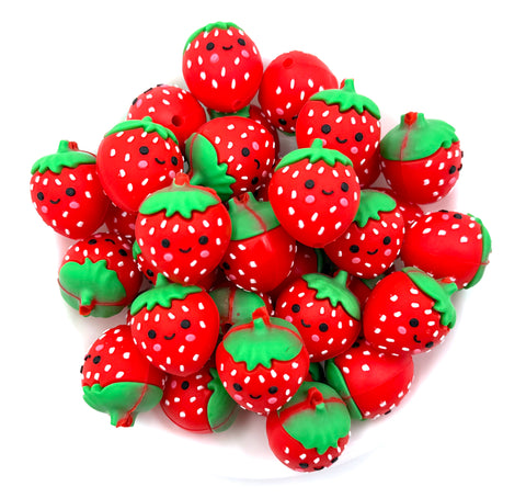 3D Strawberry Silicone Focal Beads