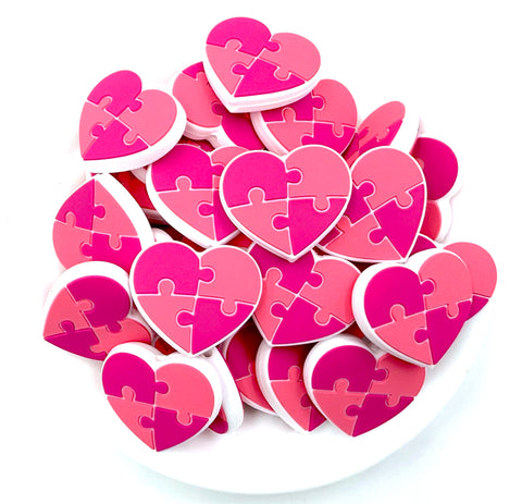 Breast Cancer Awareness Heart Silicone Focal Beads