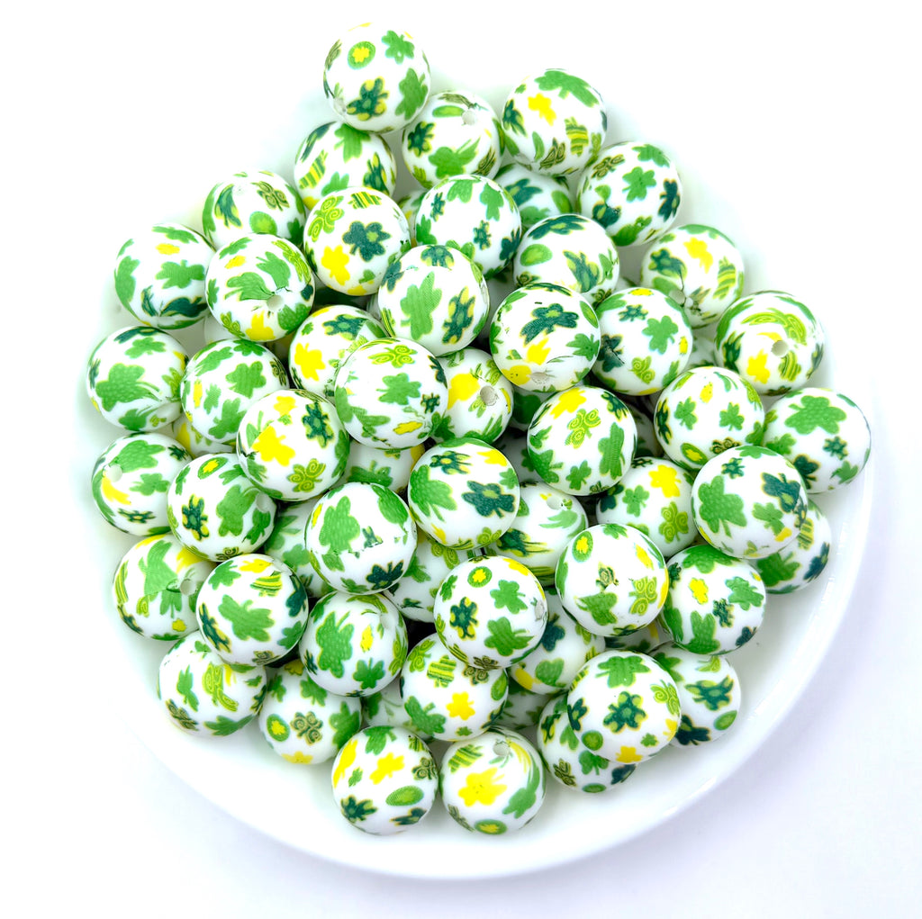 Green Clover Printed Silicone Beads--15mm