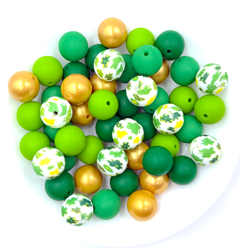 Clover Silicone Bead Mix--Green, Kelly Green, Jungle Green, Yellow Gold