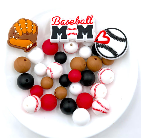 Baseball Silicone Focal Bead Mix