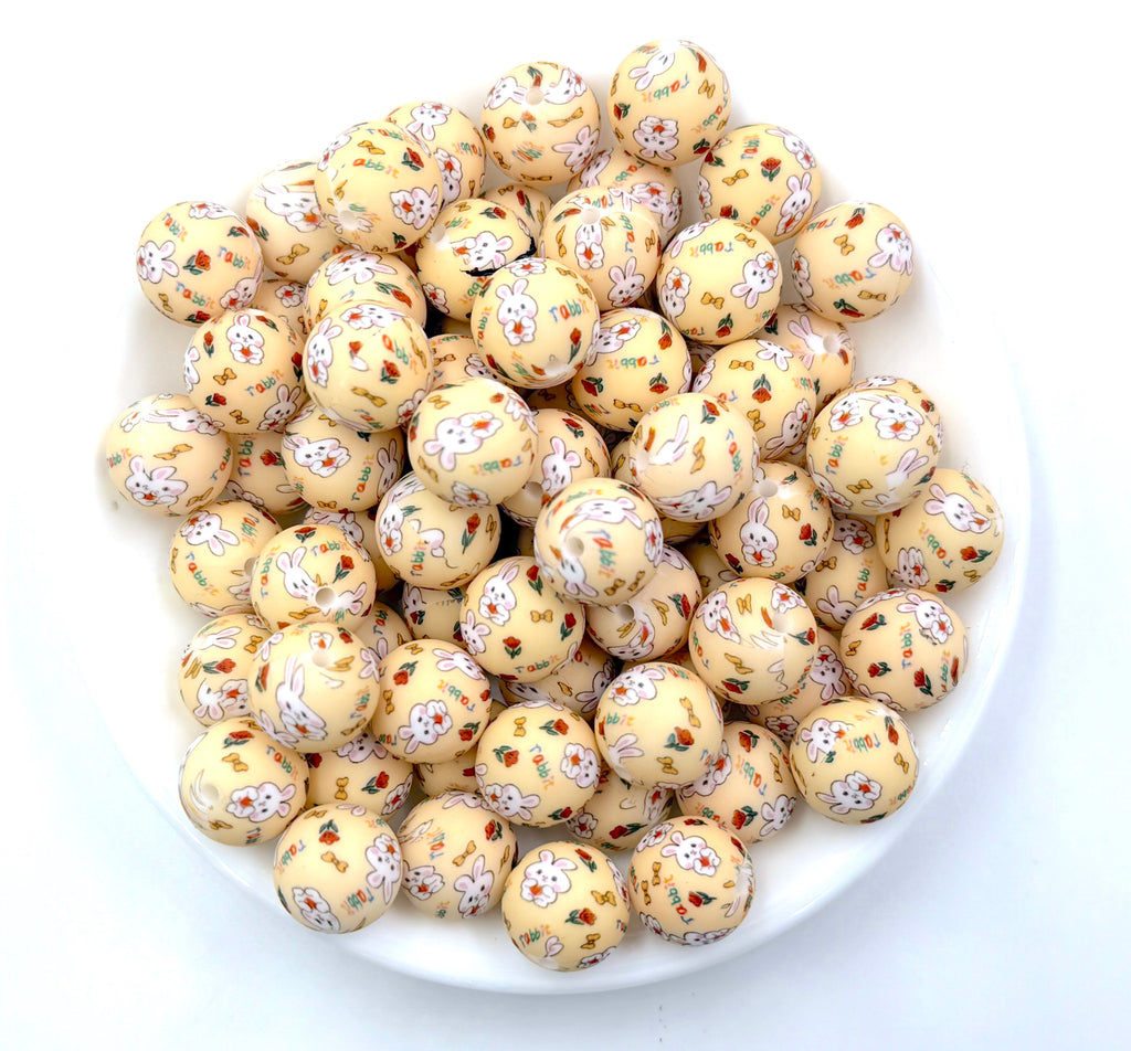 Bunny Rabbit Easter Printed Silicone Beads--15mm