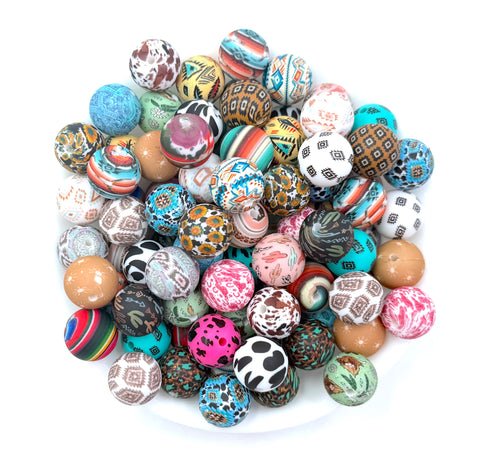 Western BULK 15mm Printed Silicone Beads--Grab Bag!