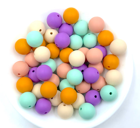 Silicone Bead Mix--Beige Peach, Mint, Mango, Lavender Purple