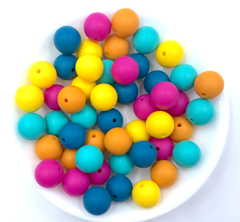 Silicone Bead Mix--Hot Pink, Yellow, Teal Blue, Mango and Turquoise