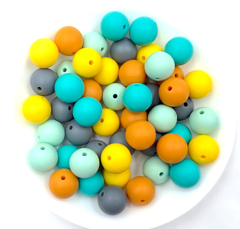 Silicone Bead Mix--Mint, Mango, Gray, Yellow, Turquoise