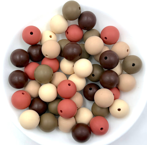 Silicone Bead Mix--Maroon, Brown, Beige, Oatmeal, Cappuccino