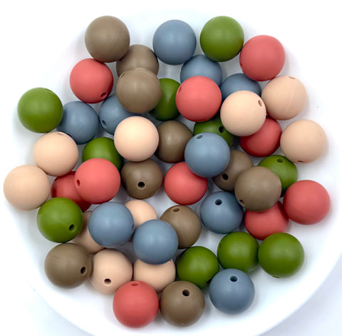 Silicone Bead Mix--Army Green, Maroon, Gray, Oatmeal, Cappuccino