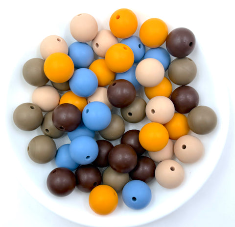 Silicone Bead Mix--Mango, Brown, Powder Blue, Oatmeal, Cappuccino