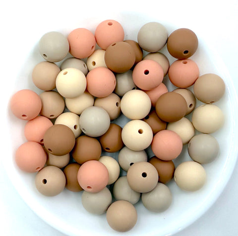 Silicone Bead Mix--Beige, Peach Sorbet, Riverstone, Caramel, Oatmeal