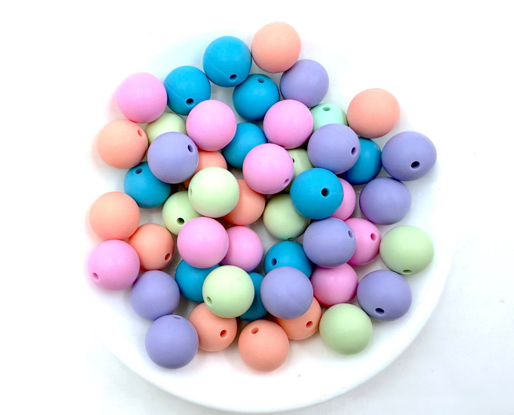 Spring Silicone Bead Mix--Light Pink, Periwinkle, Peach, Spring Green, Island Blue