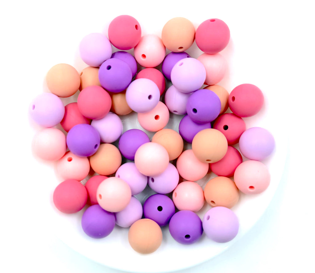 Spring Silicone Bead Mix--Pink Quartz, Peach, Perfectly Pink, Sweet Lilac, Lavender Purple