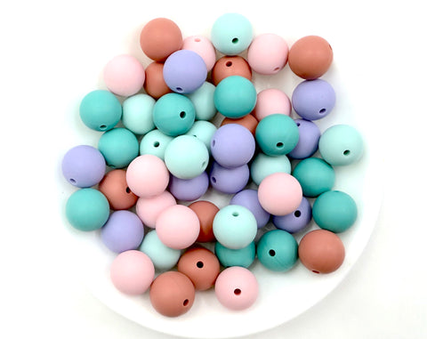 Spring Silicone Bead Mix--Powder Pink, Spring Blue, Rose, Seafoam, Periwinkle