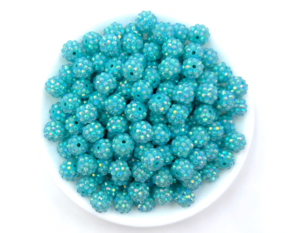 12mm Cyan Rhinestone Acrylic Beads