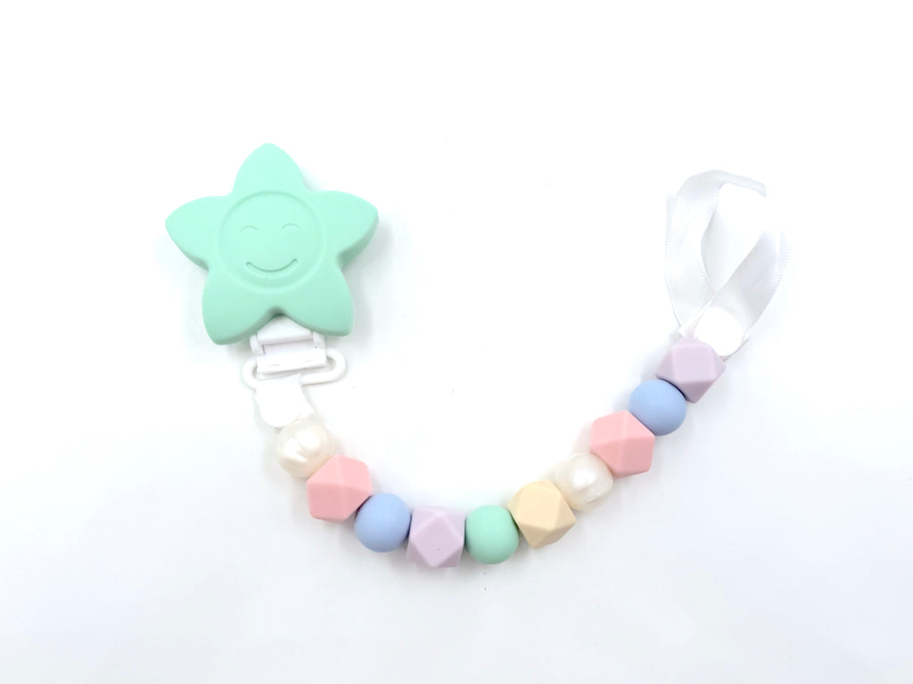 Pink, Blue, Mint, Beige & Lavender Pacifier Clip Chain