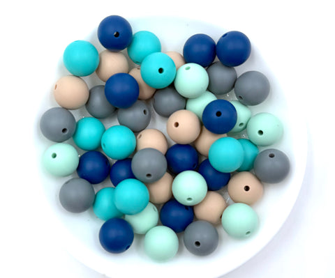 Silicone Bead Mix--Mint, Sapphire Blue, Gray, Oatmeal and Turquoise