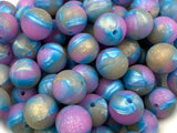 15mm Blue, Purple, Gold Swirl Glitter Silicone Beads
