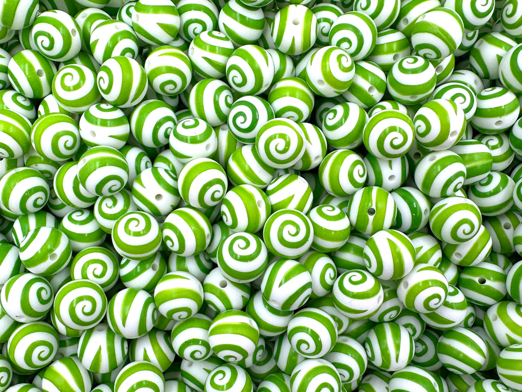 15mm Swirl Silicone Beads--Green