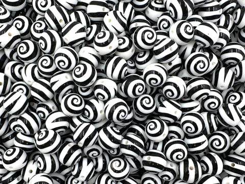 15mm Swirl Silicone Beads--Black