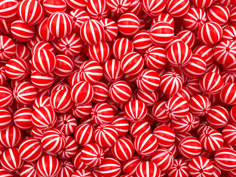 Red and White Watermelon Striped Silicone Beads--15mm