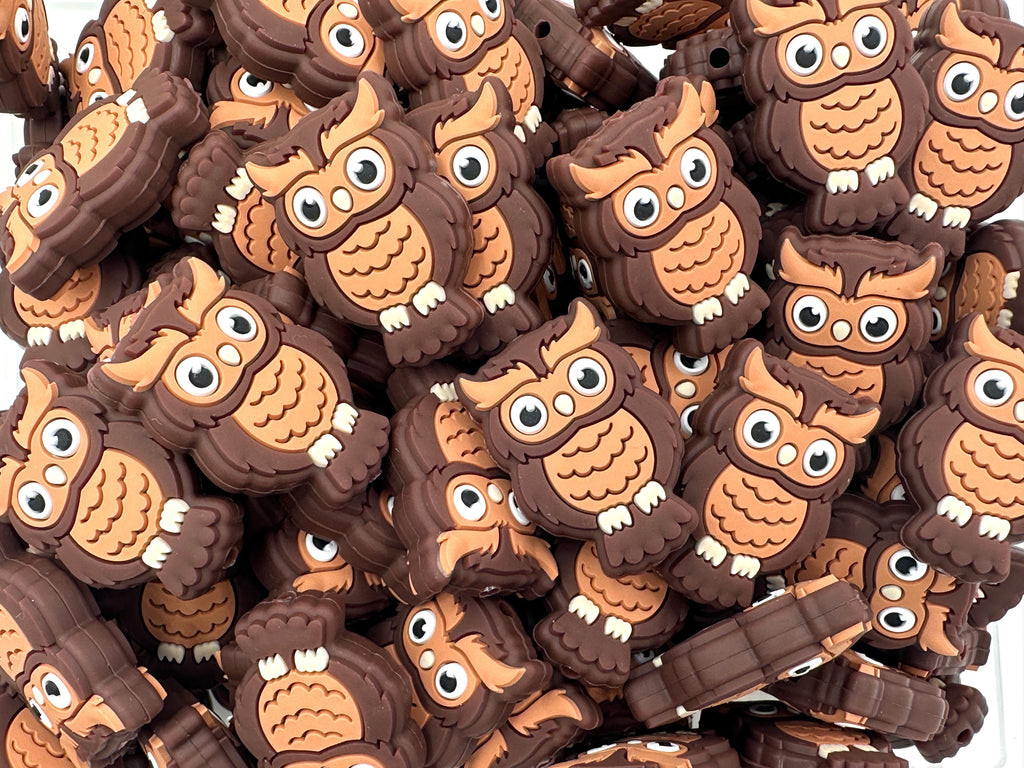 Owl Silicone Focal Beads--Brown