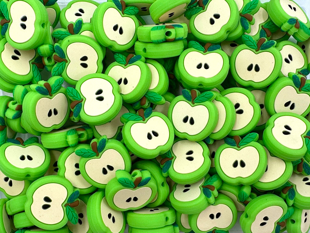 Apple Slice Silicone Focal Beads--Green