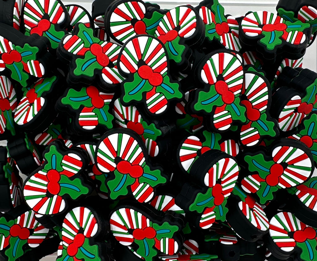 Red & Green Candy Cane Silicone Beads