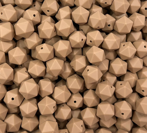 14mm Latte Brown Icosahedron Silicone Beads