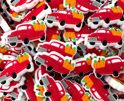 Country Pumpkin Truck Silicone Focal Beads--Red