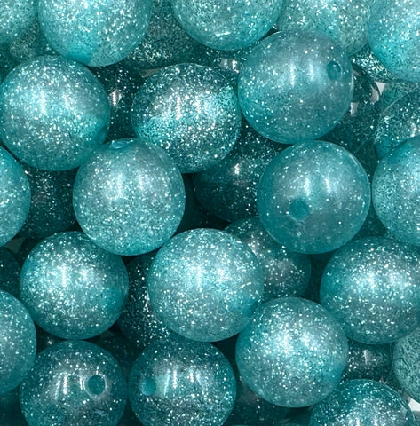 20mm Aqua Blue Glitter Acrylic Beads