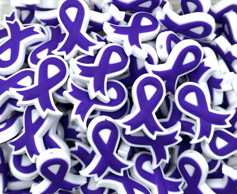 Purple Awareness Ribbon Silicone Focal Beads