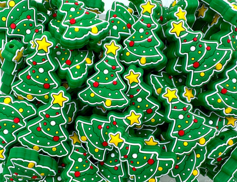 Christmas Tree Silicone Beads--Green