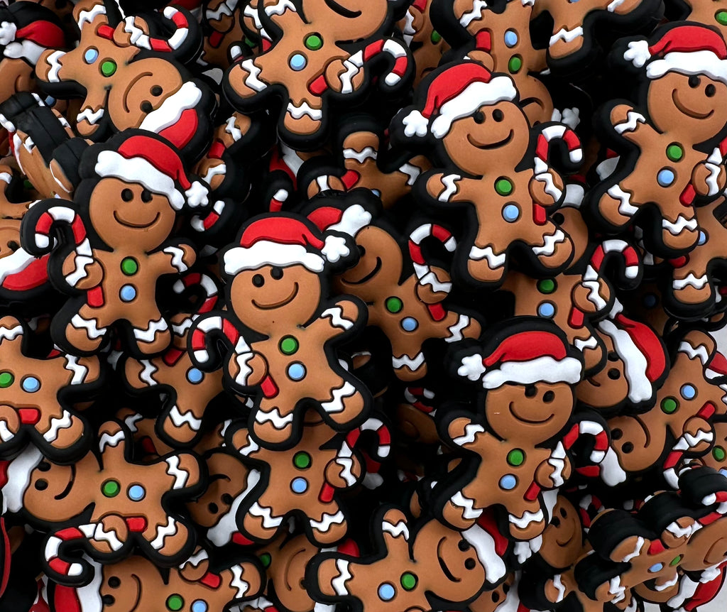 Santa  Gingerbread Man Silicone Focal Beads--Dark Brown