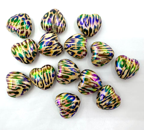 Brown Leopard Heart AB Iridescent Chunky Beads