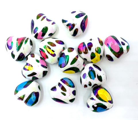 Rainbow Leopard Heart AB Iridescent Chunky Beads
